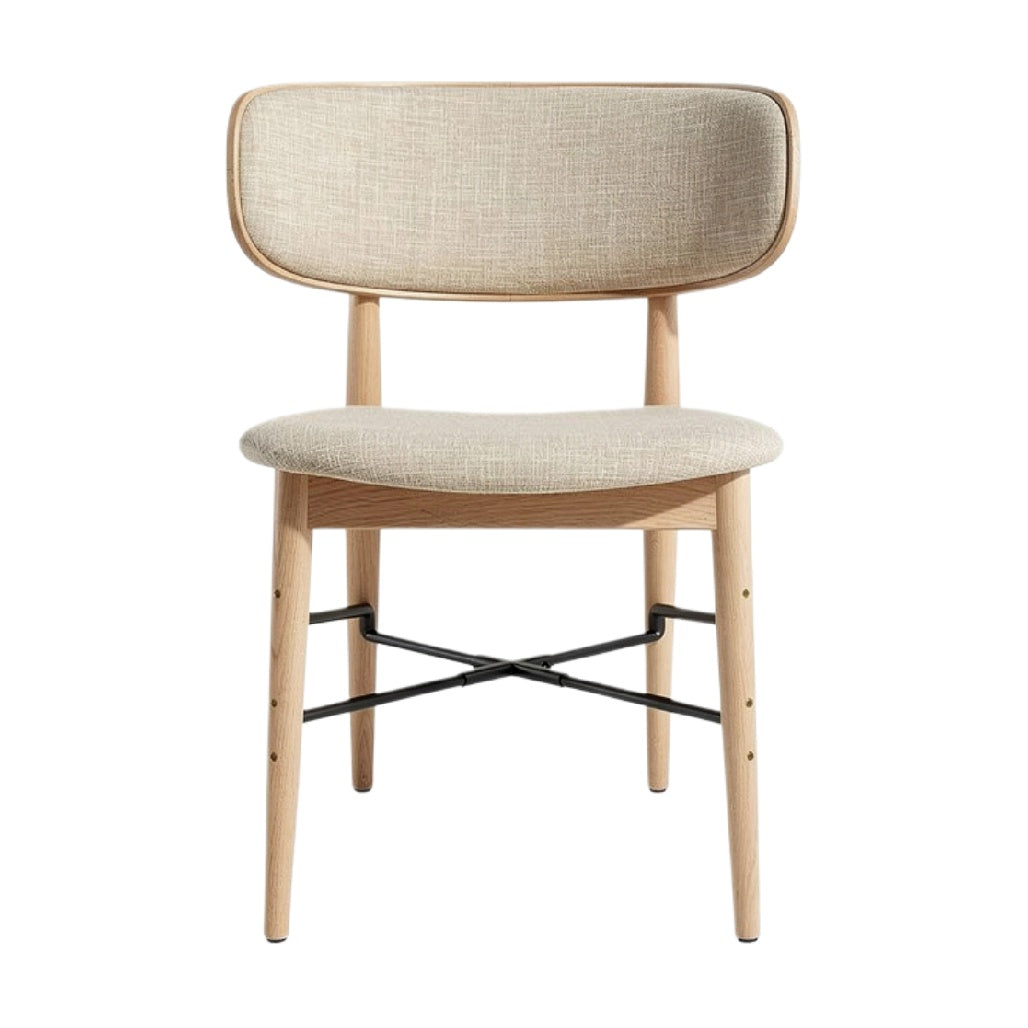 Moderne houten stoel met stoffen bekleding