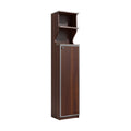 Moderne boekenplank met kast en open planken in donker hout.